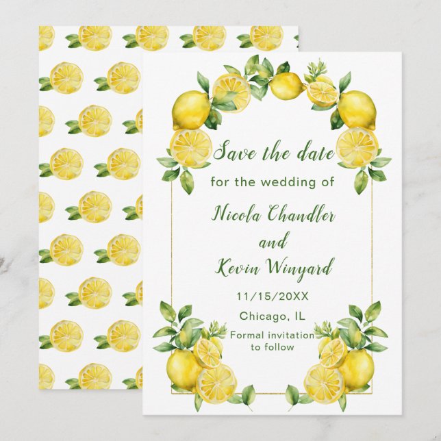 Italian Lemon Greenery Frame Wedding Save The Date (Front/Back)