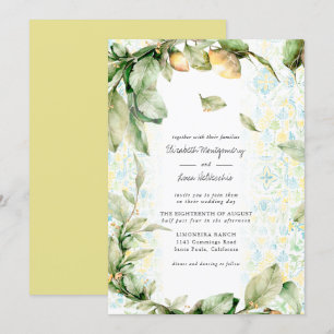 Italian Lemon Grove   Boho Botanical Wedding Invitation