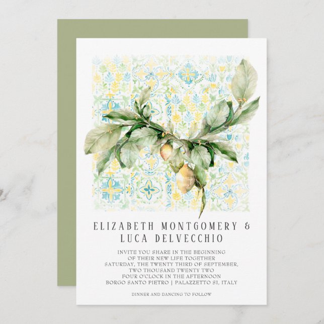 Italian Lemon Grove | Boho Botanical Wedding Invitation (Front/Back)