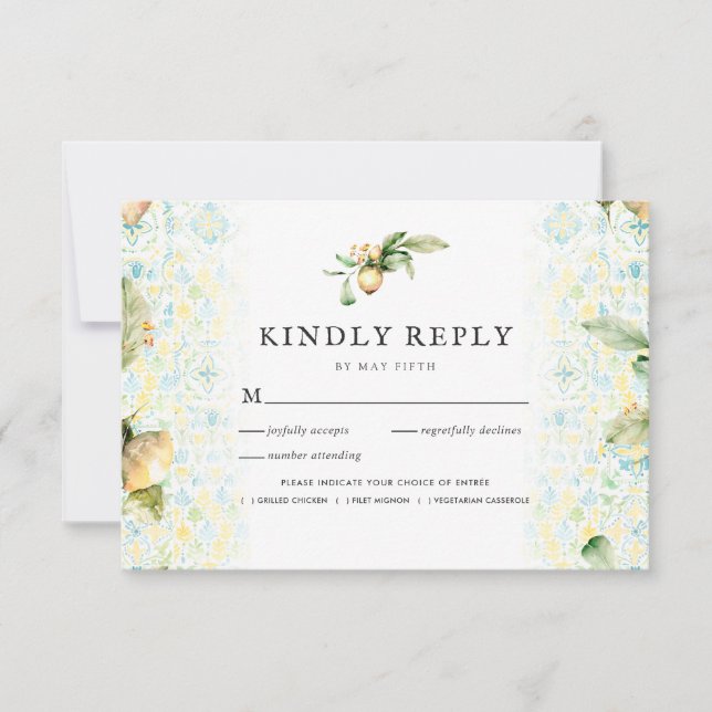 Italian Lemon Grove | Boho Wedding RSVP w/Meal (Front)