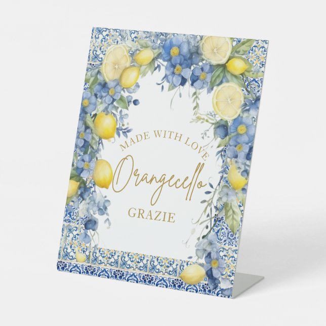 Italian Lemon Italy Bridal Shower Orangecello Pedestal Sign (Front)
