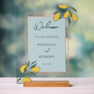 Italian Lemon Teal Blue Peach Coastal Wedding Acrylic Sign