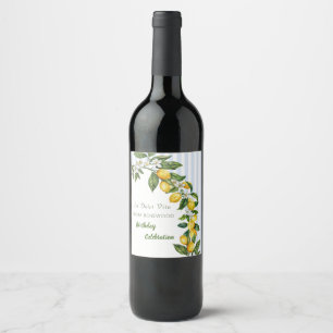 Italian Lemon Watercolor Birthday Celebration Wine Label