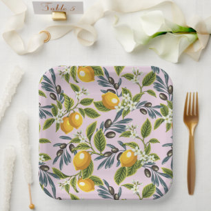 Italian Lemons And Olives Paper Plate