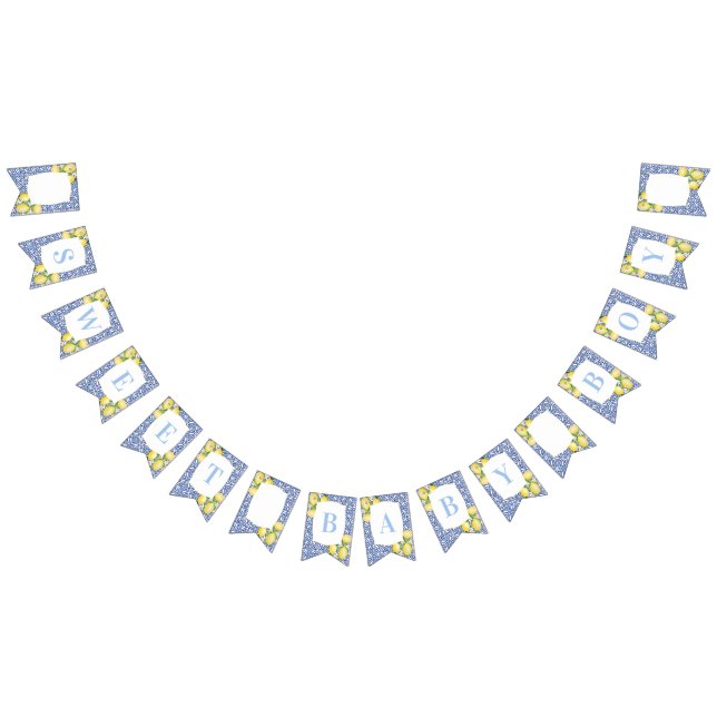 Italian Lemons Blue White Sweet Baby Boy Shower Bunting Flags (All)