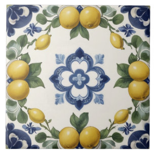 Italian Lemons & Citrus Fruit with Blue Clover Tile