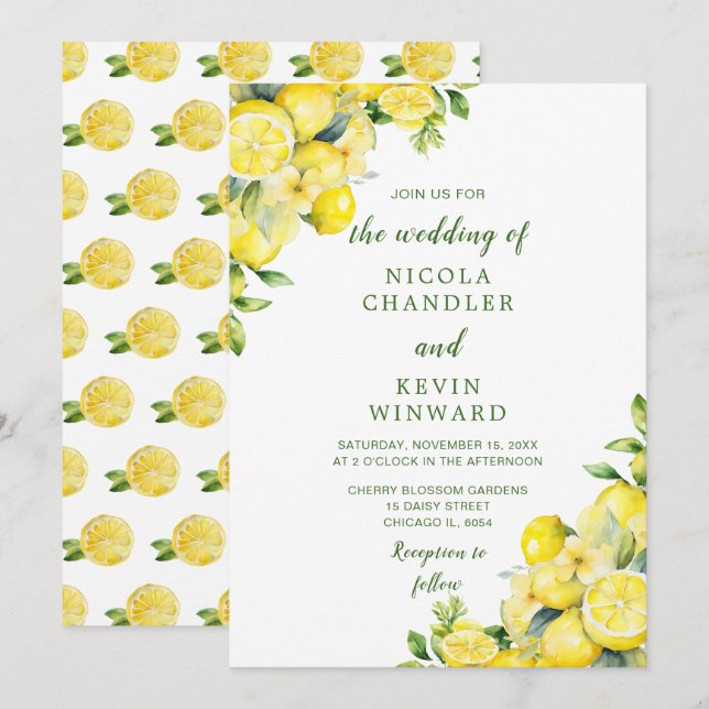 Italian Lemons Greenery Wedding Invitation (Front/Back)