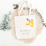Italian Lemons & Script Amalfi Coast Wedding Favou Tote Bag<br><div class="desc">Surprise your guests with these elegant tote bags,  featuring watercolor lemon floral and editable details. Easily add your own details by clicking on the "personalize" option.</div>