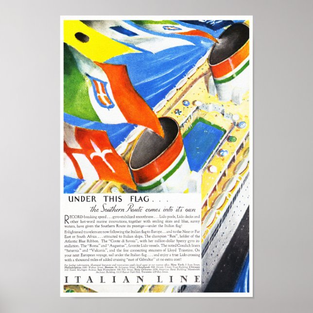 Italian Line ~ Under This Flag Poster (Front)