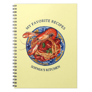 Italian Lobster Pasta Personalized Recipe Journal, Notebook