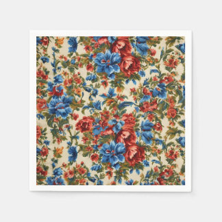 Italian Lush Red and Blue Flowers with Lush Leaves Napkin