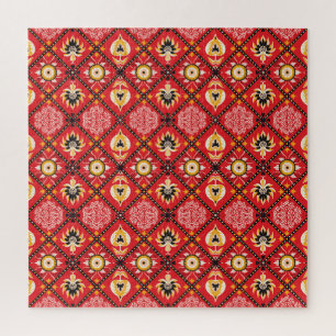 Italian Majolica: Embroidered Floral Tile. Jigsaw Puzzle