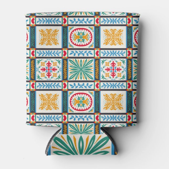 Italian Majolica Embroidery: Mediterranean Floral  Can Cooler (Front)