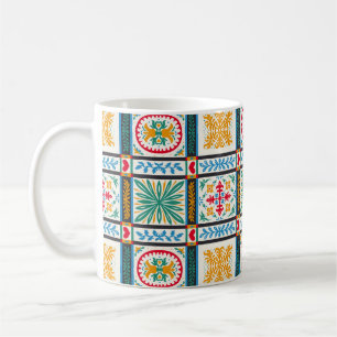 Italian Majolica Embroidery: Mediterranean Floral  Coffee Mug