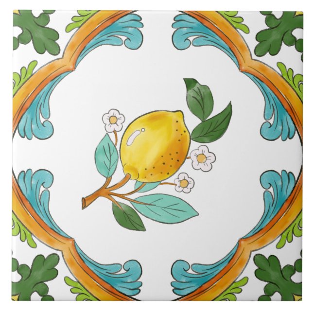 Italian Majolica Fruit  Tile (Front)
