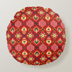 Italian majolica tile. Embroidery with flowers and Round Pillow