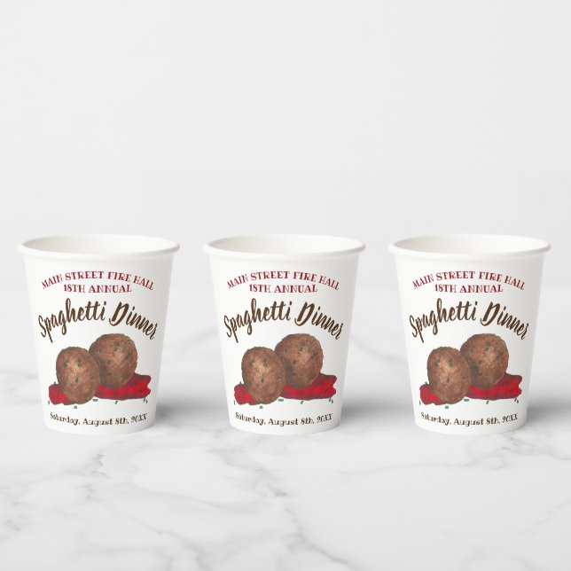 Italian Meatballs Spaghetti Dinner Charity Event Paper Cups (Multi)