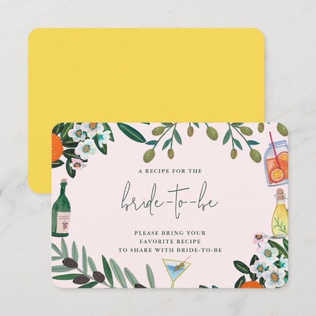Italian Mediterranean Bridal Shower Share A Recipe Enclosure Card (Front/Back)
