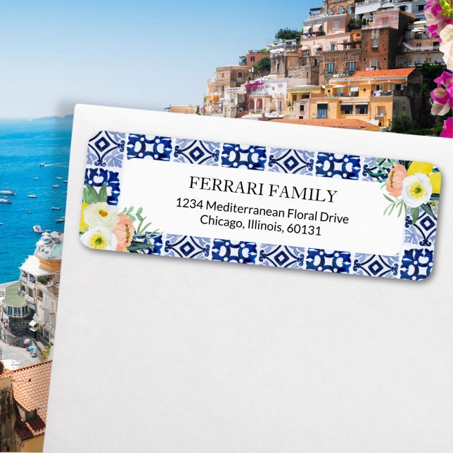 Italian Mediterranean Floral Tiles Return Address (In situ)