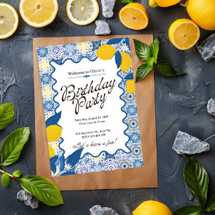 Italian Mediterranean Tiles Birthday Party Invitation