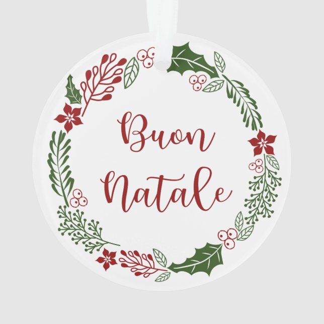 Italian Merry Christmas Wreath, Buon Natale Ornament (Back)