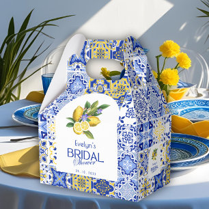 Italian Mosaic Blue Tile & Lemons Bridal Shower Favor Box