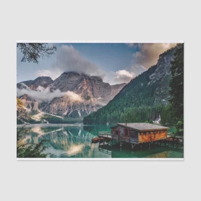 Italian Mountains Lake Landscape Photo Tissue Paper (Front)