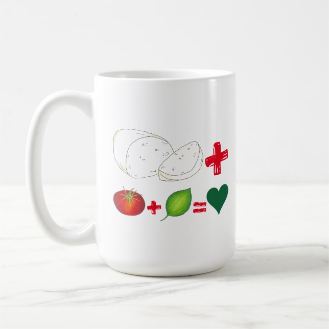 Italian Mozzarella + Tomato + Basil = Love Heart Coffee Mug (Left)