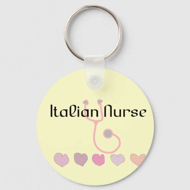 Italian Nurse Gifts--Hearts & Stethoscope Design Keychain (Front)