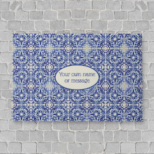 Italian Old Style Tiled blue and white - own text Doormat