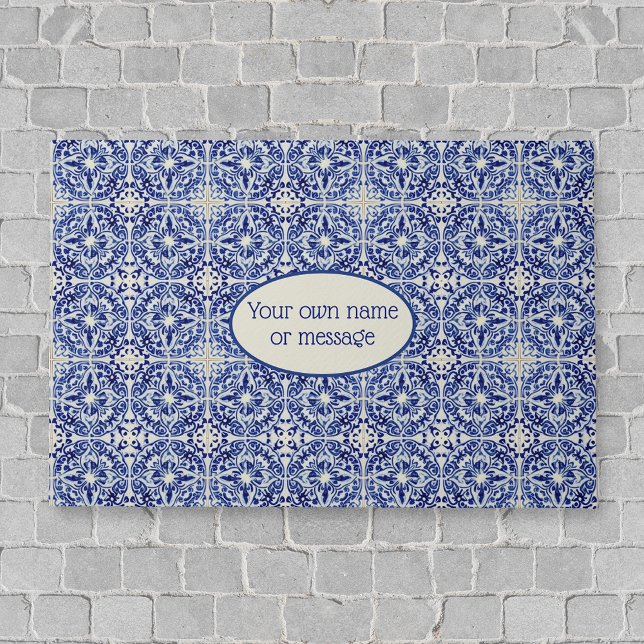 Italian Old Style Tiled blue and white - own text Doormat (Creator Uploaded)