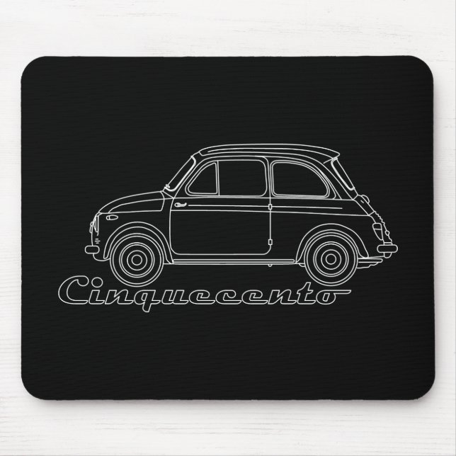 Italian Oldtimer Fiat Cinquecento 500 cc Blueprint Mouse Pad (Front)