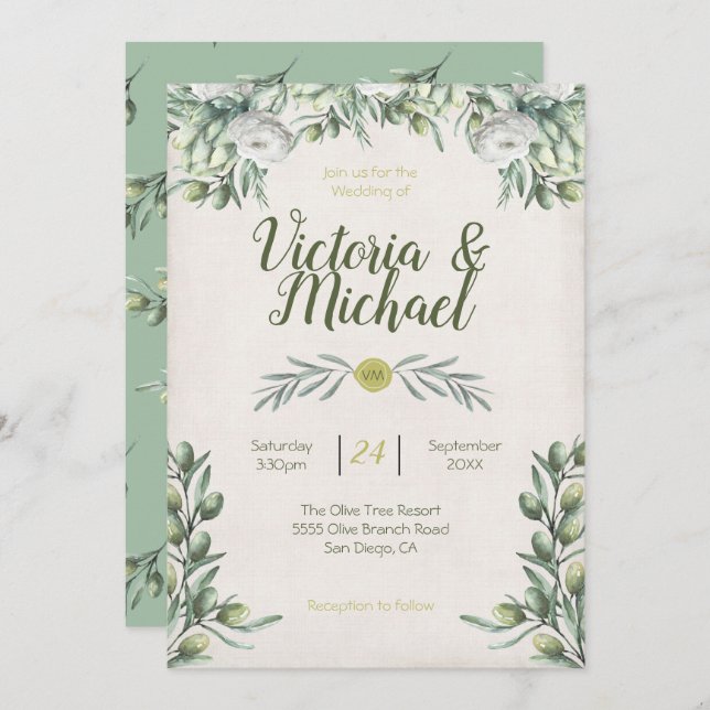 Italian Olive branch Wedding Invitations (Front/Back)