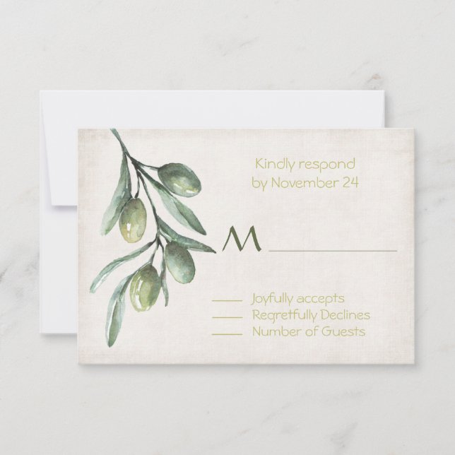 Italian Olive Branch Wedding RSVP (Front)