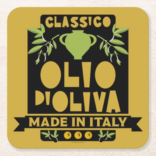  Italian Olive Oil Cooking Square Paper Coaster (Front)