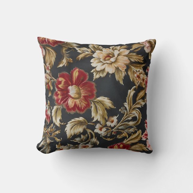 Italian Opulent White and Red Flowers with Leaves Throw Pillow (Front)