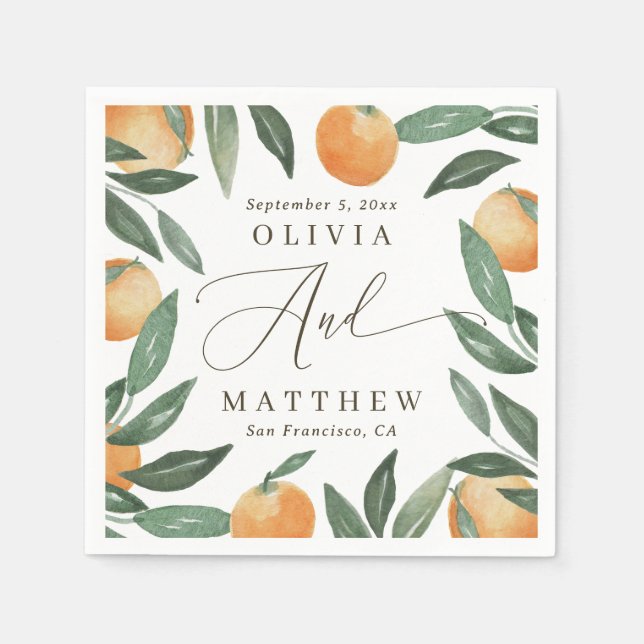 Italian Orange Wedding | Rustic Citrus Garden Napkin (Front)