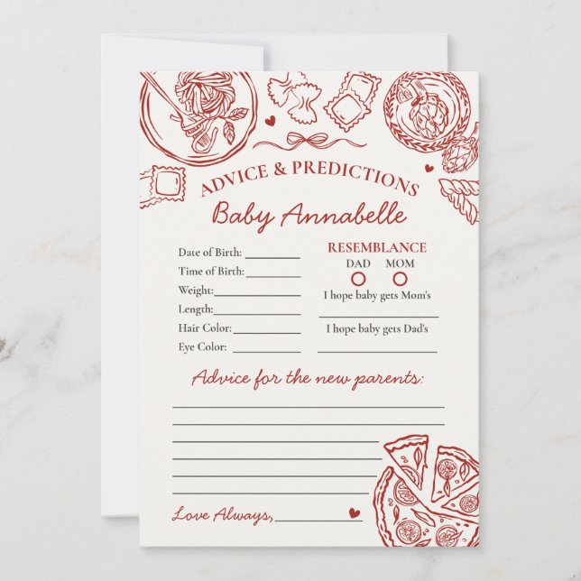 Italian Pasta Advice for Baby Shower Card (Front)