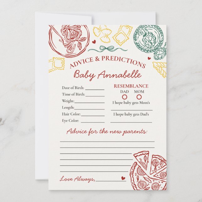 Italian Pasta Advice for Baby Shower Card (Front)
