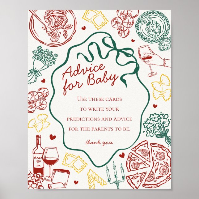 Italian Pasta Baby Shower Advice for Baby Poster (Front)