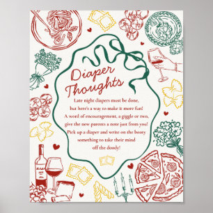 Italian Pasta Baby Shower Diaper Thoughts Game Poster