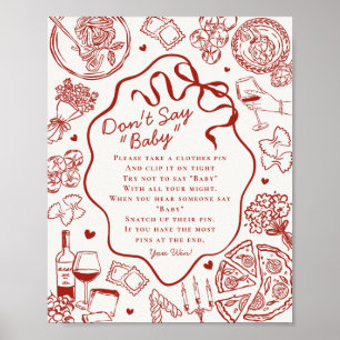 Italian Pasta Baby Shower Dont Say Baby Game Poster