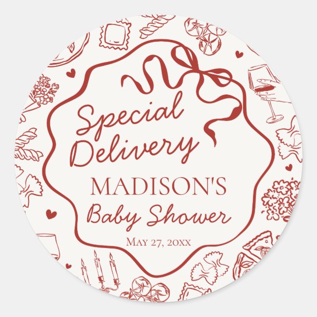 Italian Pasta Baby Shower Envelope Seal (Front)