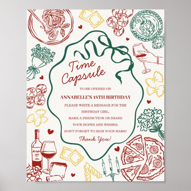 Italian Pasta Baby Shower Time Capsule Game Poster (Front)