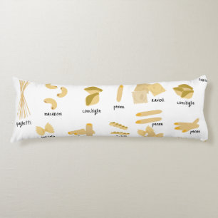 Italian Pasta Shapes & Names Pattern Body Pillow