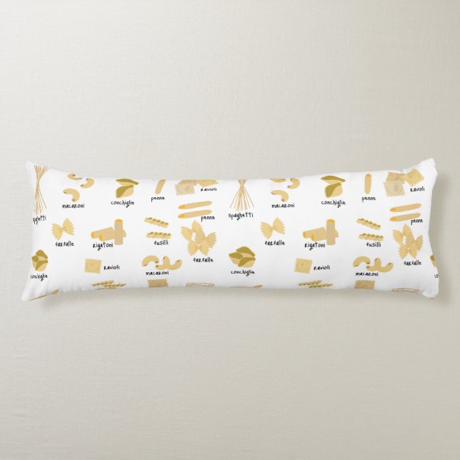 Italian Pasta Shapes & Names Pattern Body Pillow (Front)