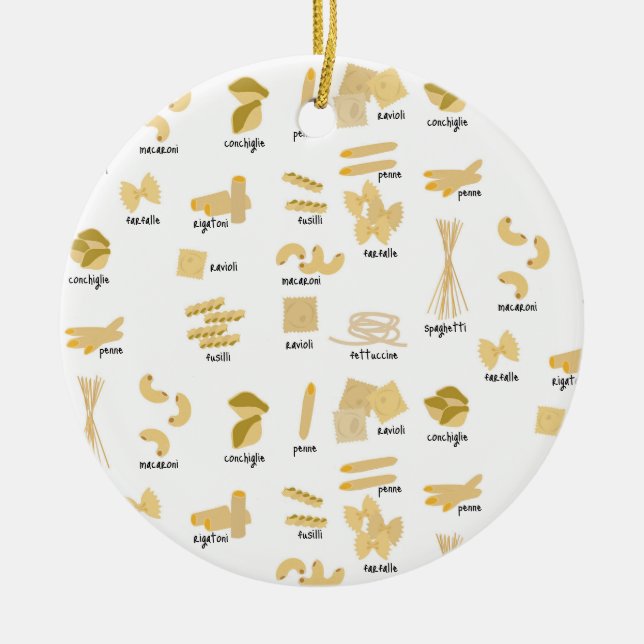 Italian Pasta Shapes & Names Pattern Ceramic Ornament (Front)