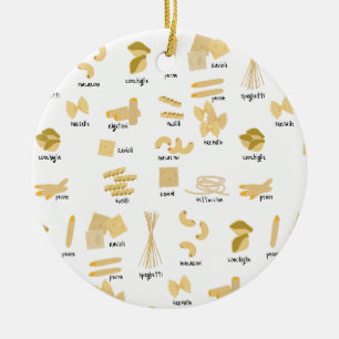 Italian Pasta Shapes & Names Pattern Ceramic Ornament