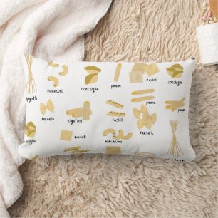 Italian Pasta Shapes & Names Pattern Lumbar Pillow