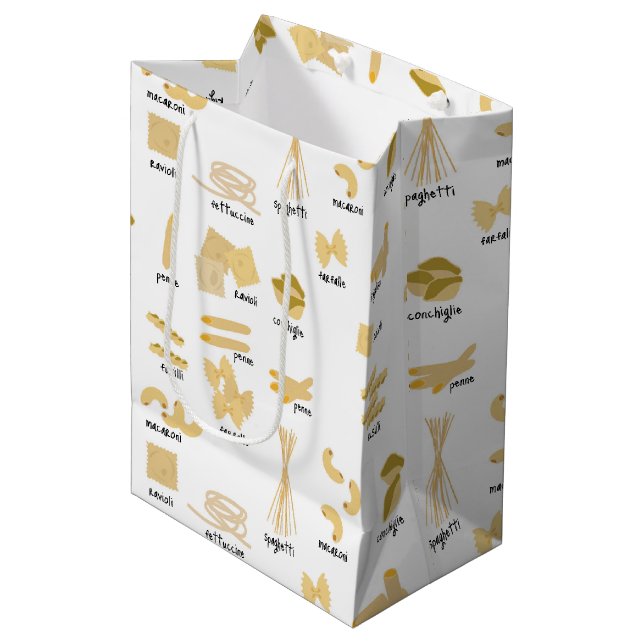 Italian Pasta Shapes & Names Pattern Medium Gift Bag (Front Angled)
